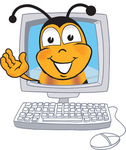 0025-0802-2111-4933_clip_art_graphic_of_a_honey_bee_cartoon_character_waving_from_inside_a_computer_screen.jpg